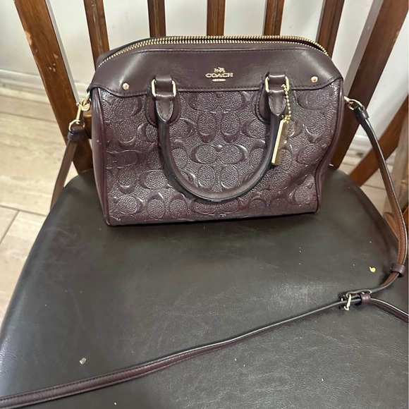Coach Handbags - Coach Embossed Signature Satchel in Deep Brown